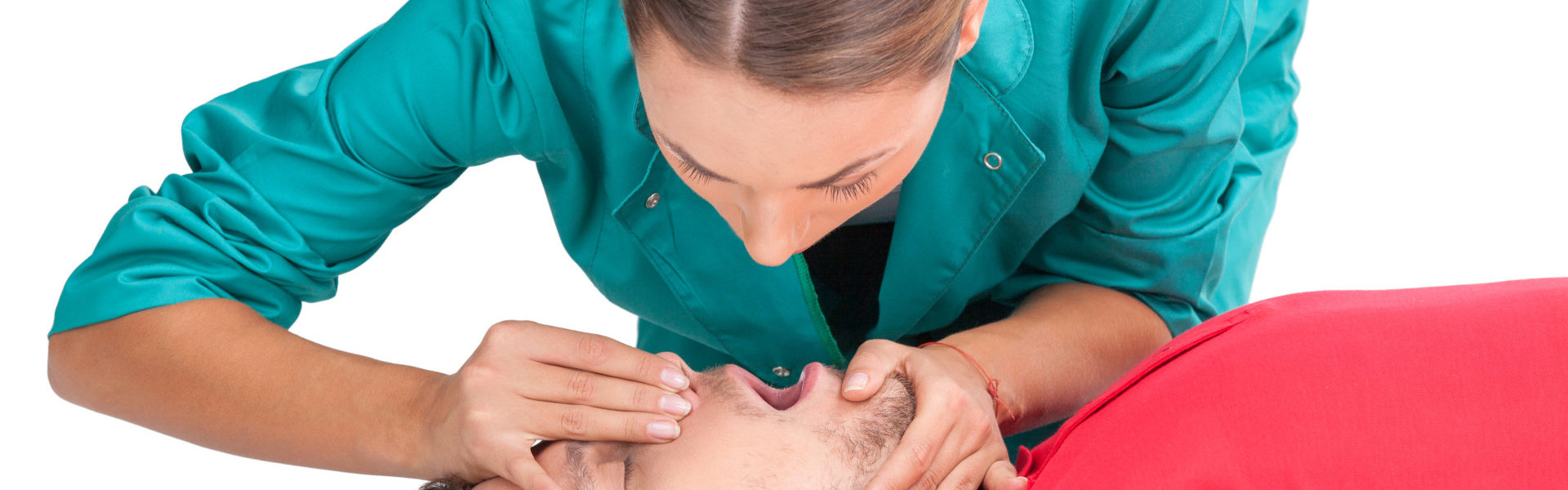 A nurse exhibiting cpr to a man